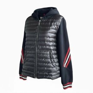 Think Rolyn Black White Red Striped Hooded Jacket S Sporty Quilted Puffer Coat